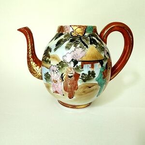 Kutani Vintage Japanese Geisha Gold Accents Porcelain Tea Pot Dish